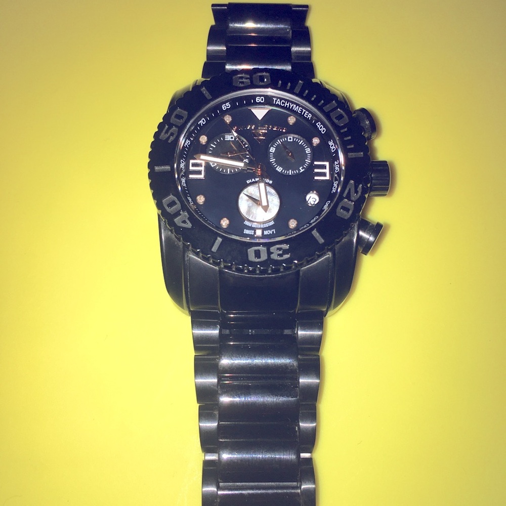 DiAMOND* SWISS LEGEND CHRONO BLACK MEN SZ.8+ WATCH